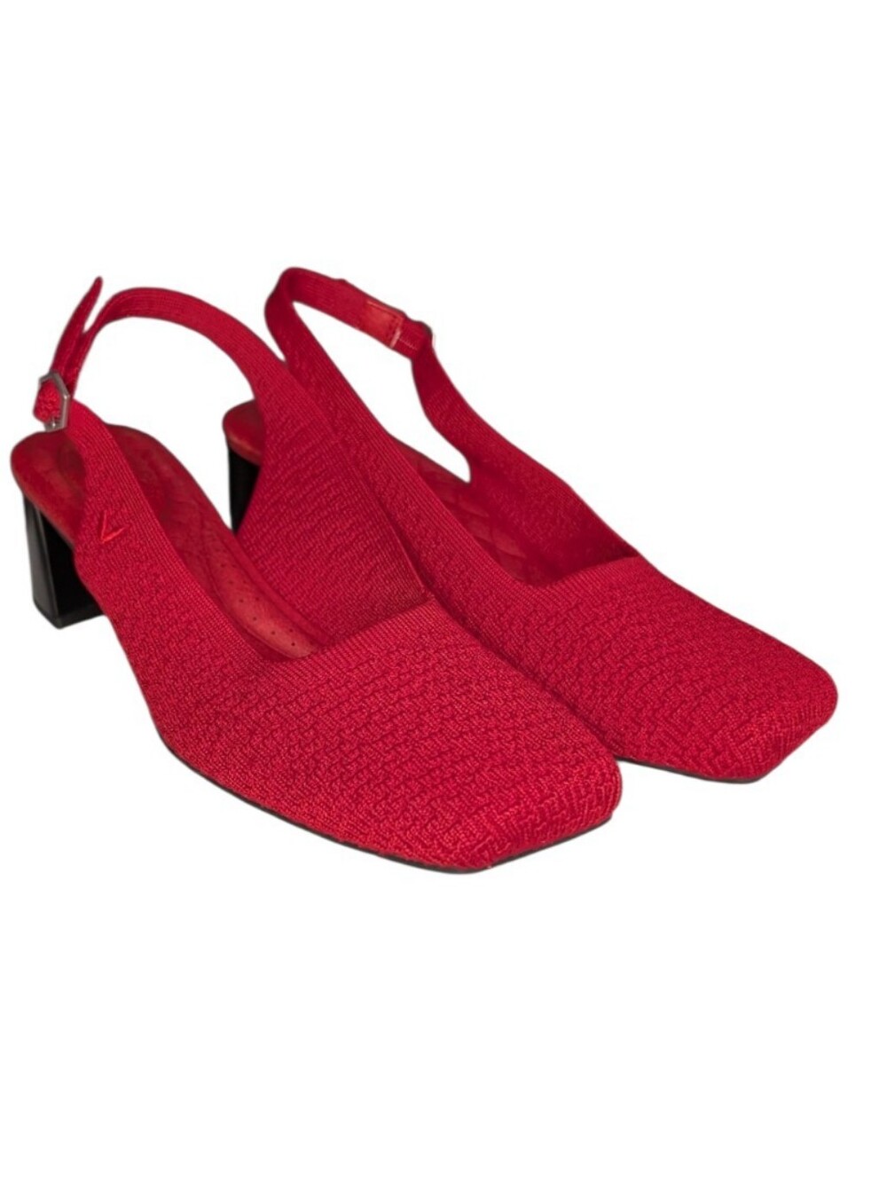 Vivaia Margot Knit Slingback Heels Red Square Toe Block Heel Size 7.5 US Eco